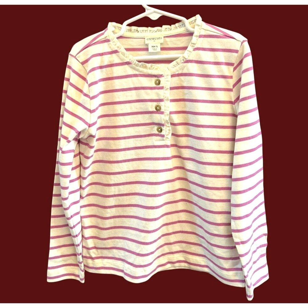 Crewcuts Girls Purple Striped Long Sleeve Cotton Shirt Small (6-7) Ruffle Collar